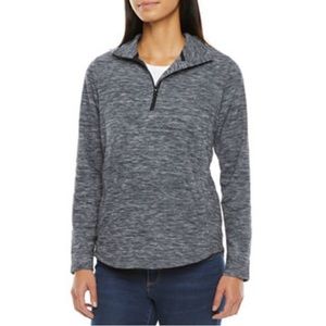 St. John’s Bay Long Sleeve Polar Fleece Quarter-Zip Pullover, Black & Gray |S